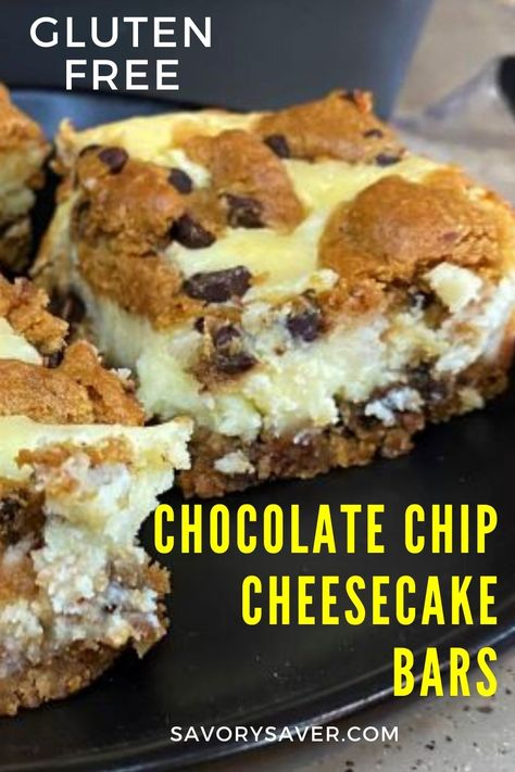 4 Ingredient Desserts, Chocolate Chip Cheesecake Bars, Dessert Cheesecake, Gluten Free Cheesecake, Cheesecake Bar Recipes, Gluten Free Chocolate Chip Cookies, Chocolate Chip Cheesecake, Cheesecake Chocolate, Keto Chocolate Chips