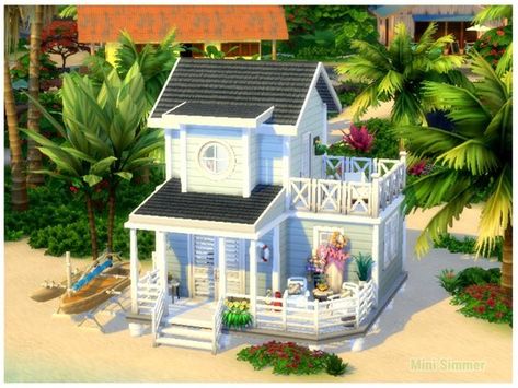 Small Beach house Sims 4 Beach House, Casas The Sims Freeplay, Small Beach House, Beautiful Beach Houses, Small Beach Houses, Sims 4 Build Ideas, Sims 4 House Ideas, Bedroom Beach, Sims House Ideas