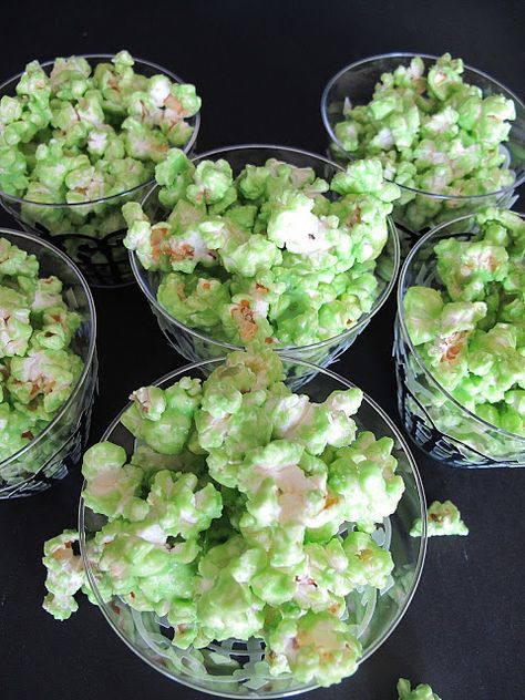 Purple Chocolat Home: Green Slimed Popcorn white chocolate and green food coloring Grinch Popcorn, Green Popcorn, Hulk Birthday Parties, Hulk Party, Cowabunga Dude, Hulk Birthday, Grinch Christmas Party, Grinch Party, Home Green