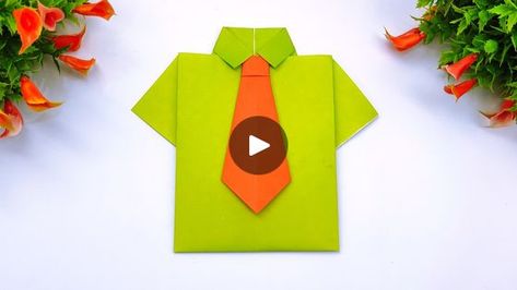 How To Fold Origami T-Shirts | Fathers Day Shirts Making tutorial | Father's Day Greetings Card | How to make easy paper shirts - School project ideas - Paper art and craft ideas - Paper shirt with tie  #Crafts  #OrigamiShirt  #PaperCrafts | By DIY And Paper CraftsFacebook Shirt With Paper Craft, Shirt Origami Tutorial, Cardboard T Shirt Folder, Origami T Shirt, Father’s Day Cards Shirt And Tie, Origami Shirt, Diy Tie, Shirt Folding, Father's Day Greeting Cards