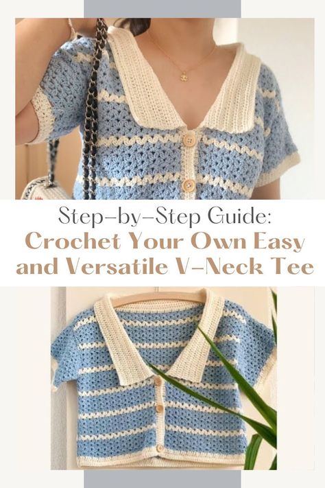 Neckline Crochet Patterns, Cute Crocheted Tops, Crochet Shirt Easy, Fitted Crochet Top, Cute Crochet Top Tutorial, Crochet Edging For Cardigan, Easy Crochet Shirt Patterns Free, Things To Do With Granny Squares, Free Crochet Patterns Clothes