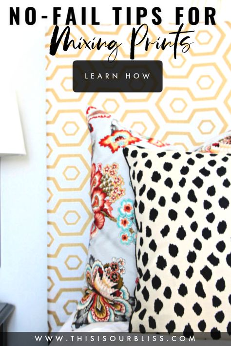 How to Mix Patterns - All About Pattern Play! | This is our Bliss Reupholster Headboard, Pattern Curtains, Simple Headboard, Headboard Curtains, Painting Fabric, How To Mix, Fabric Combinations, Curtain Patterns, Pattern Play