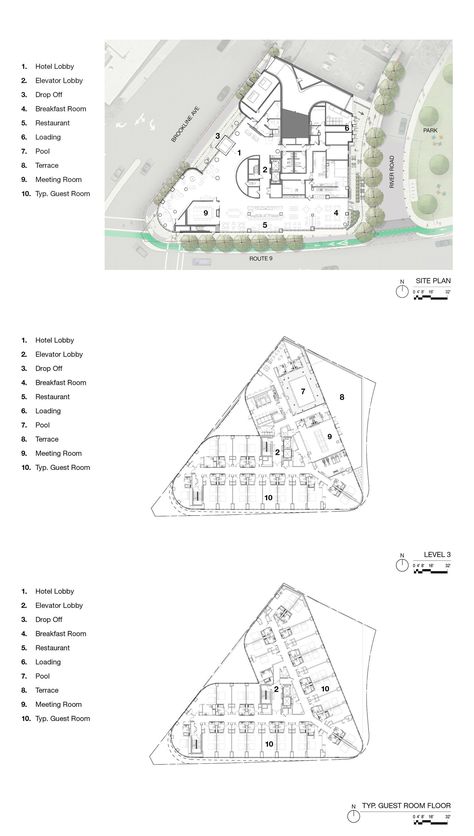 Hilton Garden Inn Boston - Brookline / CambridgeSeven | ArchDaily Hotel Plan Design, Hotel Plan Architecture Projects, Boston Brookline, Hotels Plan, Hotel Project Architecture, Lobby Plan, Hotel Layout, Hotel Plans, Architecture Photoshop