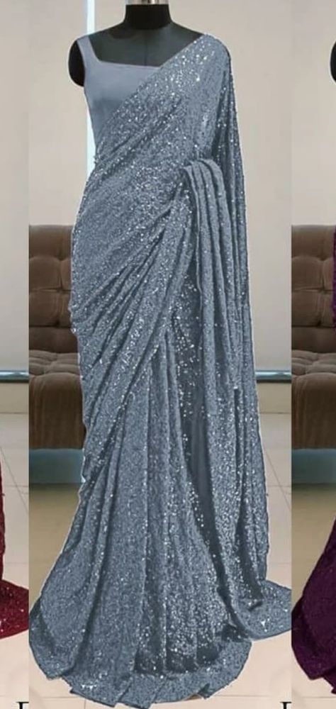 Saree Prom Dress, 10th Farewell Sarees, Prom Saree, Moonlight Saree, Sequin Blouse Designs, Glitter Saree, Luxury Saree, Farewell Saree, Shimmer Saree