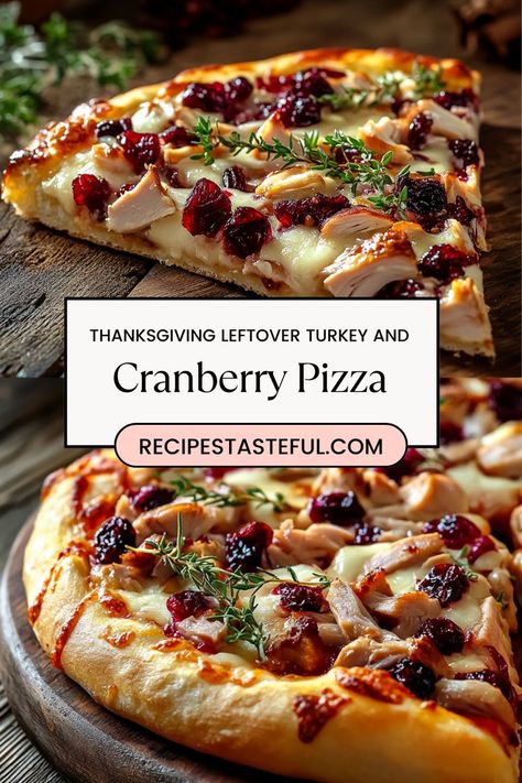 Turn your Thanksgiving leftovers into a delicious treat with this Thanksgiving Leftover Turkey and Cranberry Pizza! Topped with tender shredded turkey, tangy cranberry sauce, and melty cheese, this quick and easy pizza offers a festive twist that the whole family will enjoy! Cranberry Pizza, Turkey Pizza, Turkey And Cranberry, Cranberry Thanksgiving, Thanksgiving Leftover, Healthy Pizza Recipes, Thanksgiving Leftover Recipes, Shredded Turkey, Leftover Pizza