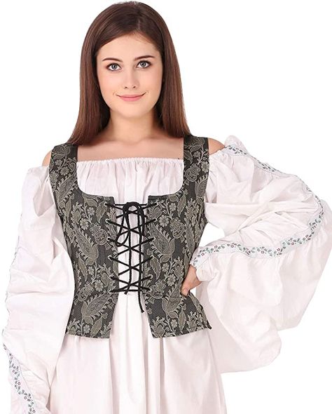 Amazon.com: Pirate Wench Peasant Renaissance Medieval Costume Brocade Corset Bodice (Brocade (Fabric# 115)) (Large): Clothing Hufflepuff Oc, Peasant Bodice, Faire Outfit, Sca Costumes, Brocade Corset, Cosplay Ideas Diy, Renn Faire, Girl Pirates, Fair Outfit