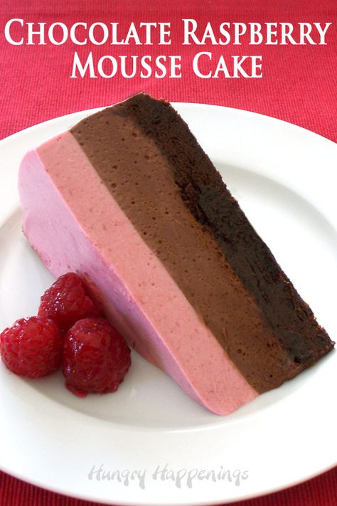 Valentine's Desserts, Chocolate Raspberry Mousse, Chocolate Raspberry Mousse Cake, Raspberry Mousse Cake, Valentine's Day Chocolate, Mousse Cake Recipe, Raspberry Mousse, Cake Christmas, Flourless Chocolate Cakes