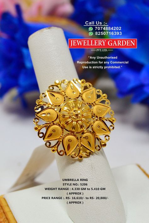 Umbrella Finger Ring Gold, Umbrella Ring Gold, Gold Ring Design For Women Indian, Jewellery Garden Pvt Ltd, Ladies Gold Rings, Beautiful Gold Rings, Gold Necklace Wedding, Gold Finger Rings, Gold Jewels Design