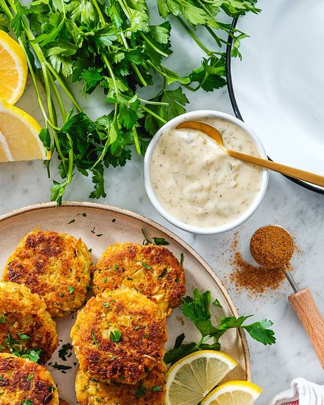 Vegan Crab Cakes – A Couple Cooks Heart Of Palm Crab Cakes, Vegetarian Side Dishes For Bbq, Nora Cooks Vegan, Vegan Crab Cakes, Nora Cooks, Vegan Crab, A Couple Cooks, Hearts Of Palm, Vegetarian Sides