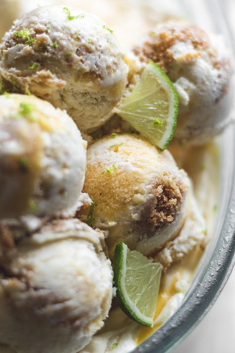 Creamy, dreamy, tart, and tangy - this Key Lime Pie Ice Cream is the ultimate summertime treat to beat the heat! A creamy ice cream base swirled with super tart lime curd and a buttery graham cracker crumble throughout. #nochurnicecream #keylimepieicecream #keylimepieicecreamrecipe #nochurnicecreamrecipes Key Lime Pie Ice Cream Recipe, Key Lime Pie Ice Cream, Wild Thistle, Graham Cracker Crumble, Ice Cream Pie Recipe, Lime Curd, Creamy Ice Cream, Pie Ice Cream, Awake At Night