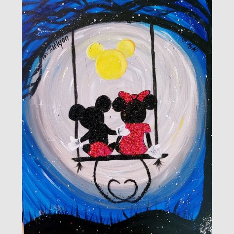 Mickey & Minnie Paint-Night Event- Loxahatchee Studio Disney Art Painting Easy, Sip N Paint, Paint Nite, Spring Painting, Night Painting, Disney Springs, Paint Party, Disney Mickey, Easy Paintings