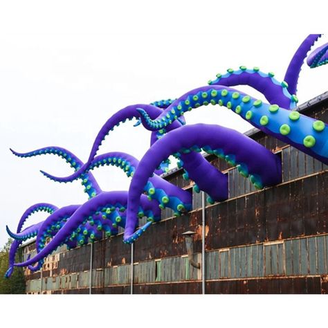 Octopus Legs, Building Decoration, Roof Decoration, Purple Sea, Octopus Tentacles, Sea Monster, Colossal Art, Purple Halloween, Giant Inflatable