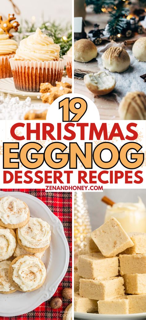 This jolly and festive Eggnog Desserts selection will bring so much joy and happiness to your friends and family this holiday season. From Eggnog Cupcakes, Eggnog Pudding to Eggnog Cookies and so many other Christmas Day desserts featuring the one and only – Eggnog! Eggnog Squares, Eggnog Trifle Recipe, Eggnog Desserts, Egg Nog Desserts Recipes, Eggnog Rice Pudding Recipe, Elegant Christmas Dessert, Recipes Using Eggnog, Eggnog Muffins, Egg Nog Cookies Recipe