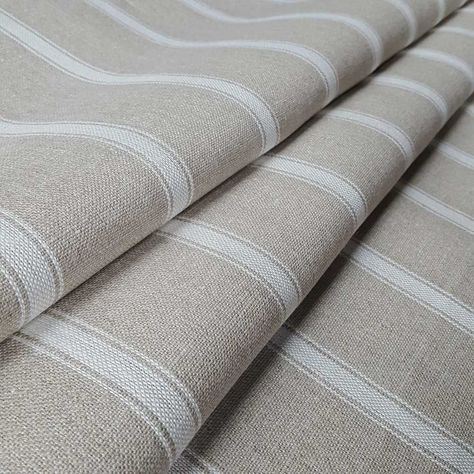 Angus Stripe Fabric - Nordic Ivory | Ian Mankin Linen Upholstery Fabric, Curtain Lining Fabric, Cosy Living Room, Types Of Curtains, Natural Interior, Lined Curtains, Stripe Fabric, Check Fabric, Linen Upholstery