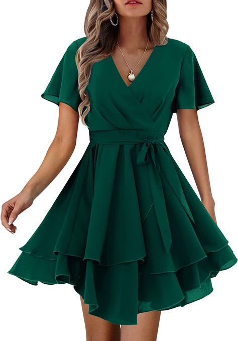 Amoretu Womens Casual Long/Short Sleeve Wrap V-Neck Ruffle Mini Dresses 2023
Style "A" : 100% Dacron. Style "C": 100% Polyester
Pull On closure
Machine Wash Wrap Dress Casual, Summer Wrap Dress, Layered Ruffle Dress, Green Formal Dresses, Wrap Dress Short, Elastic Waist Dress, Ruffle Mini Dress, Ruffle Hem Dress, Womens Casual