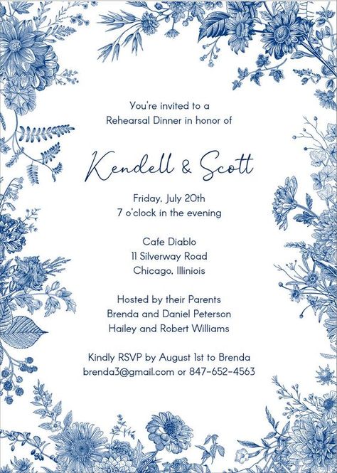 Blue Botanical Border Invitations.#WeddingInvitations #WeddingStationery #Invitation #WeddingPlanning #CustomInvitations Blue And White Bridal Shower Invitations, Blue And White Invitations, Blue Flower Invitation, Blue Invitation Template, Blue And White Wedding Invitations, Blue Floral Invitation, Wedding Invitations Blue, Blue Floral Border, Invites Design