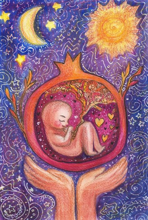 Pregnant Spiritual Art, Birth Art Paintings, Birth Illustration Art, Pregnant Illustration Art, Motherhood Spiritual, Pregnant Women Illustration, Sun And Moon In Love, Pregnant Woman Painting, Maternity Illustration