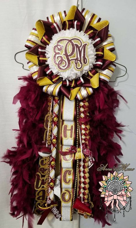 Texas Homecoming Mum Maroon Homecoming Mums, Maroon And Gold Mums Homecoming, Texas Mums Homecoming, Bulldog Homecoming Mums, Texas Shaped Mum, Mums And Garters, Texas Mums, Feather Boas, White Mums