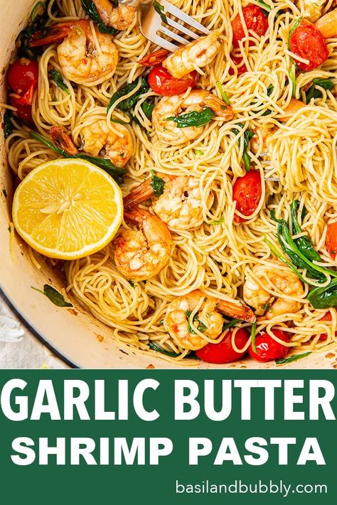 Butter Shrimp Pasta Recipes, Healthy Shrimp Pasta, Shrimp Pasta Healthy, Fresh Spinach Recipes, Butter Shrimp Pasta, Garlic Shrimp Pasta Recipes, Grill Shrimp, Angel Hair Pasta Recipes, Lemon Shrimp Pasta