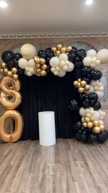 60th Birthday Party Backdrop Ideas, 80th Birthday Party Backdrop, Photobooth Backdrop Balloons, 86 Birthday Party Ideas, 80 Birthday Backdrop Ideas, Birthday Decoration Backdrop Ideas, 90th Birthday Balloon Arch, Balloon Arch And Backdrop, 50 Balloon Arch