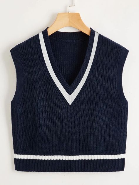 Chic Outfits Edgy, Blue Vest, Sweater Vests, Sweater Vest Women, Women Sweater, Men Fashion Casual Outfits, Alternative Outfits, Girls Fashion Clothes, Knit Fashion