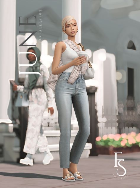 June Dubois, a sim download with CC included! Sims Lookbook, Sims Download, Los Sims 4 Mods, San Myshuno, Cc Sims4, Sims 4 Cc Download, Cc Mods, Rich Clothes, 4 Characters