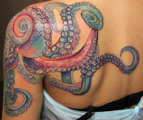 Colorful Tentacles Octopus Tattoo On Arm And Back Octopus Arm Tattoos For Women, Tentacle Tattoo, Octopus Tattoo Sleeve, Kraken Tattoo, Octopus Tattoo Design, Octopus Tattoos, Tattoos Mandala, Tattoos Geometric, Octopus Tattoo