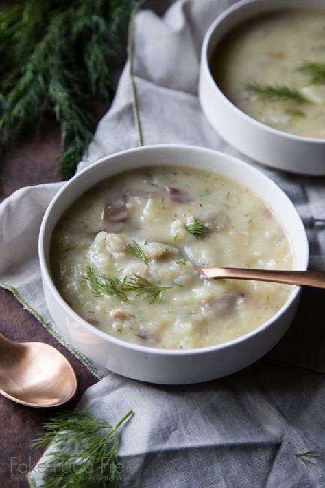 Rustic Cream of Potato Soup with Lemon and Dill Recipe | FakeFoodFree.com Delicious In Dungeon Recipes, Cottagecore Food Recipes, Stark Oc, Cottage Core Recipes, Cottagecore Cooking, Recipes For Soup, Soup With Lemon, Cottagecore Recipes, Cottage Meals