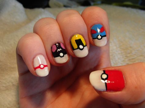 Uwu Nails, Pokeball Nails, Pokemon Nail Art, Mama Nails, Gamer Nails, Game Nail Art, Pokemon Nails, Pokemon Wedding, Nerd Nails