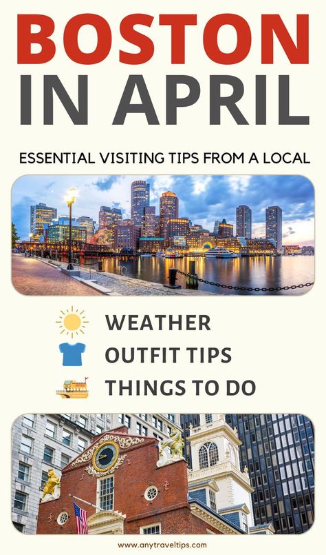 Everything you must know before visiting Boston, Massachusetts in April/Spring: Weather details, what to wear (essential outfit tips), and the best things to do. Read our full guide from a Boston local! Boston In April, Must Do In Boston, April Outfits, Boston Activities, April Weather, Boston Outfits, Outfit Tips, Visiting Boston, Boston Travel