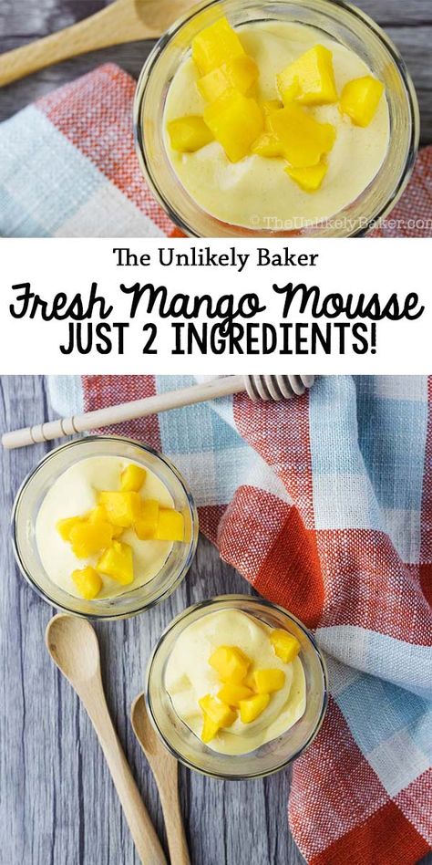 This 2-ingredient fresh mango mousse is refreshing, delicious and takes no time at all. Made with fresh mangoes and milk, it is bursting with tropical mango flavour. #recipe #easyrecipe #dessert #nobake #summer #mango Keto Mango Recipes, Desserts With Mango, Keto Mango Dessert Recipes, Mango Dessert Recipes Easy, No Bake Mango Dessert, Healthy Mango Dessert Recipes, Fresh Mango Recipes, Mango Dessert Recipes Easy Healthy, Mango Recipes Dessert