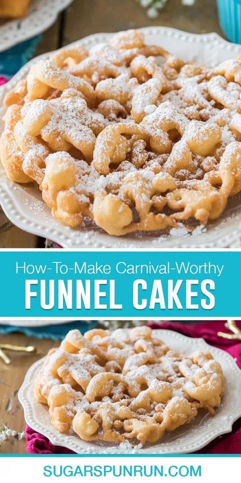 Funnel Cake Recipe Easy, Deep Fryer Recipes, Funnel Cake Bites, Funnel Cake Recipe, Fried Dessert, Cake Calories, Funnel Cakes, Carnival Food, Cake Bites