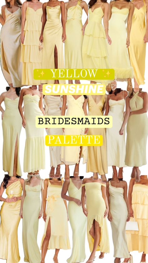 Inspo for summery yellow bridesmaids dresses, sunshine theme wedding, warm soft buttery yellow bridesmaids dresses Yellow Bridesmaids Dresses, Bridesmaid Palette, Sunshine Theme, Yellow Bridesmaid Dresses, Palette Inspiration, Yellow Bridesmaids, Bridesmaids Dress, Theme Wedding, Bridesmaids Dresses