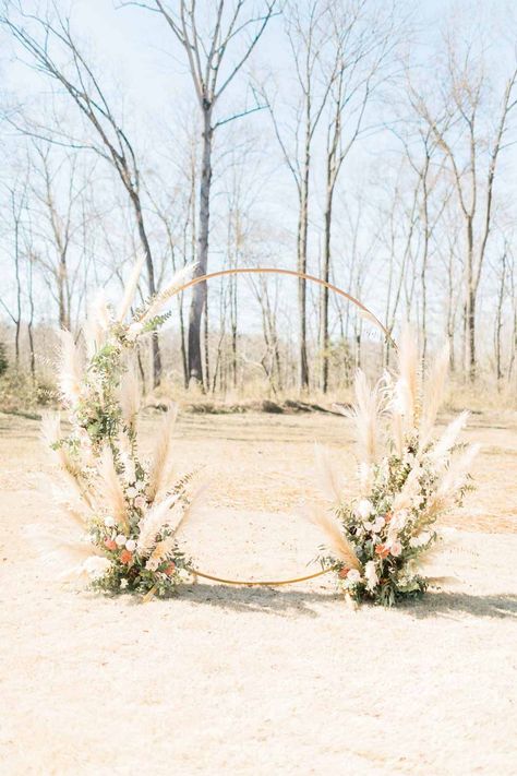 Pampas And Greenery, Wedding Arch Greenery, Charlotte Wedding Venues, Wedding Vow Renewal Ceremony, Arbor Decor, Circle Arch, Wedding Hoop, March Wedding, Flower Arch