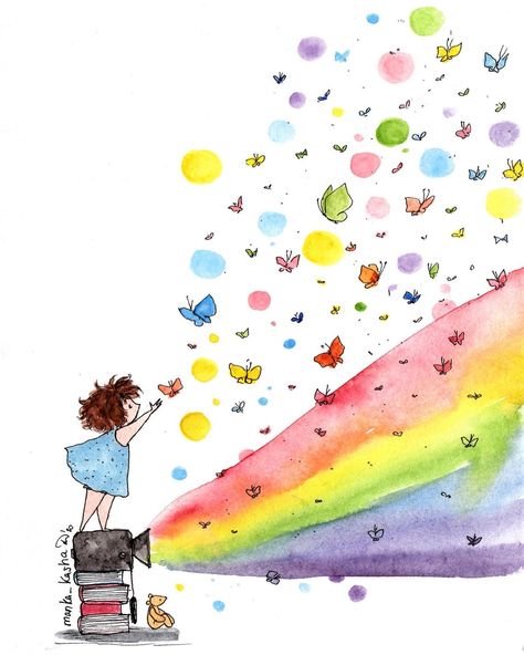 Manka Kasha, Arte Doodle, Rainbow Butterflies, 동화 삽화, Happy Paintings, Art Drawings For Kids, Children's Book Illustration, Art Drawings Simple, Whimsical Art