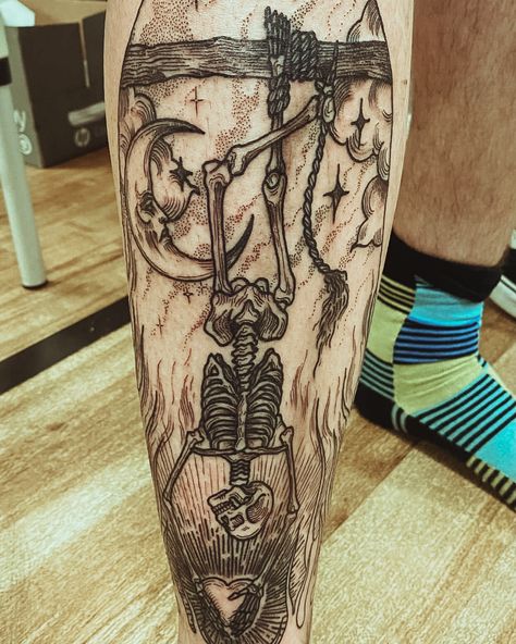 The Hanged Man Tattoo, Hanged Man Tattoo, Hanged Man, Man Tattoo, The Hanged Man, Leg Tattoo, Leg Tattoos, Tattoo Idea, Tattoos For Guys