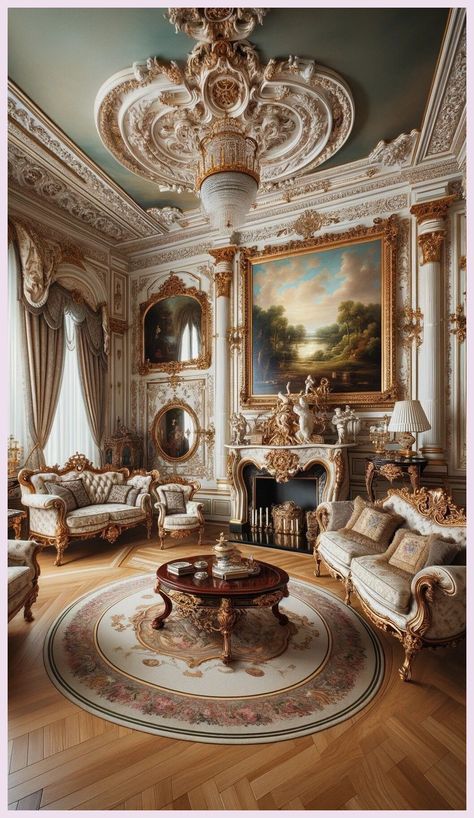 [SponsoredPost] A Living Room Filled With Furniture And A Painting, Lavish Rococo Baroque Setting, Ornate Furniture, Rococo And Baroque Styles, Elegant And Ornate, Neoclassical Style, Victorian Room, Exquisitely Ornate, Elegant Interior, Neo - Classical Style, Marble Room, Extremely Opulent, Luxurious Environment, White Elegant Baroque Design, Interior Of A Victorian House, Inside A Grand Ornate Room #Elegantinteriors #Rococorevival #Baroquebeauty #royalluxurybedroomdesign Rococo Interior Design, Baroque Interior Design, Neoclassical Interior Design, Rococo Interior, Victorian Room, Baroque Interior, Chateaux Interiors, Aesthetic Interior Design, Neo Baroque