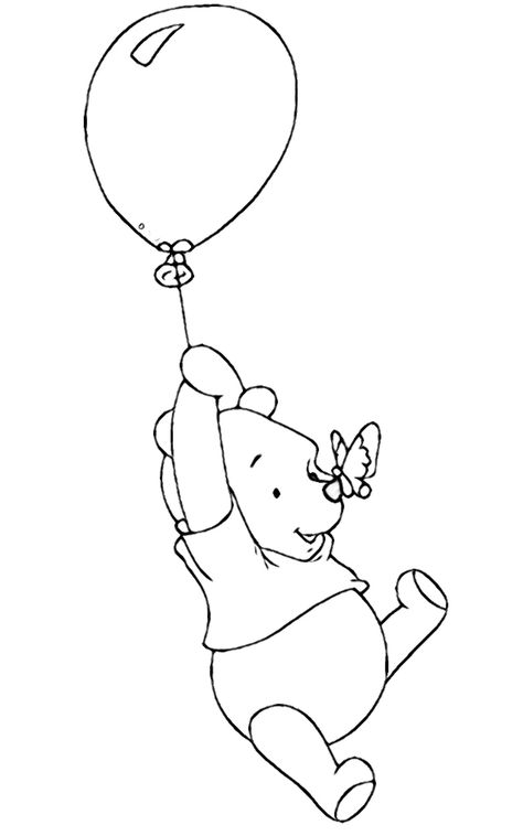 Pooh Bear With Balloon, Coloring Pages Winnie The Pooh, Pooh Drawing, Drawing Coloring Pages, Winnie The Pooh Drawing, Disney Decor, Pooh Bear, Fine Line Tattoos, Cute Coloring Pages