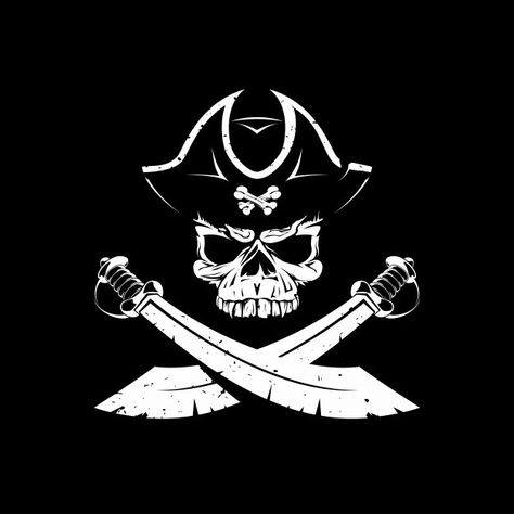 Pirate skull icon on black | Premium Vector #Freepik #vector #background #logo #cartoon #sea Pirate Logo Design, Pirate Silhouette, Pirate Icon, Pirate Vector, Pirate Logo, Pirate Skeleton, Skull Icon, Bubble Drawing, Skull Flag