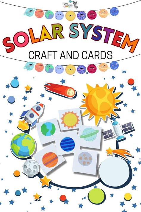 A creative solar system craft to go along with a fun study of planets and space. Kids can color and cut out their own solar system planet cards! You can also find other activities, facts about the planets, and book suggestions to enhance their knowledge of the solar system and create a unit study. Solar System Craft, Cardstock Paper Crafts, Science Exhibition, Solar System Necklace, Solar System Crafts, Kuiper Belt, Space Kids, Time Planner, Solar System Planets