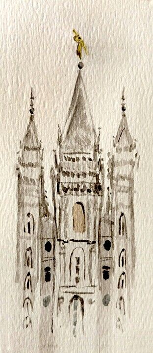 Watercolor Lds Temple, Salt Lake Temple Art, Lds Paintings Easy, Lds Watercolor Art, Lds Aesthetic Pictures, Lds Temple Drawing, Lds Temple Painting, Lds Paintings, Watercolor Temple