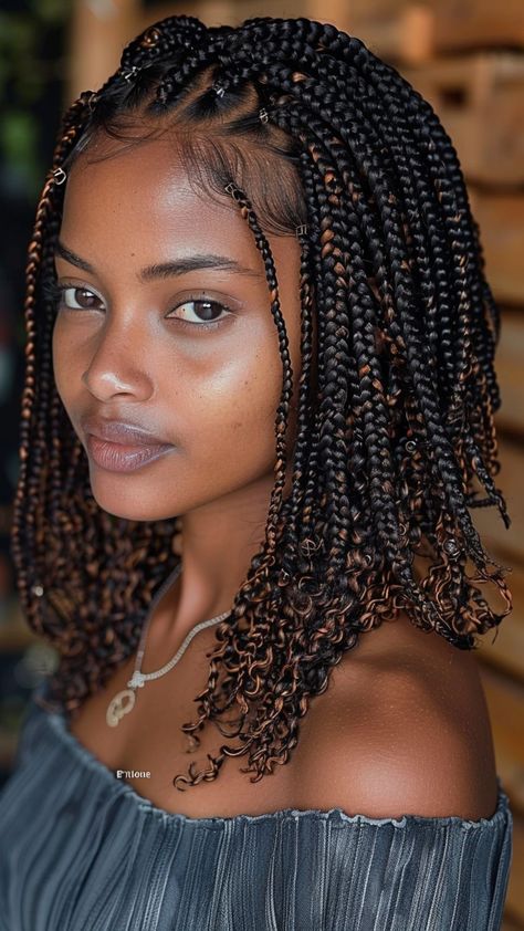 Slay the Day: 25 Flawless Short Hairstyles for Black Women in 2024 Short Braid Hair Styles, Shoulder Length Box Braids Curly Ends, Shoulder Length Braids For Black Women, Short Braids Hairstyle, Braided Hairstyles Black Women, Short Braids With Curls, Shoulder Length Braids, Shoulder Length Box Braids, Box Braids Short