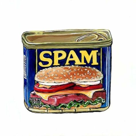 Spam Drawing, Spam Illustration, Spam Musubi Tattoo, Spam Kimbap, Maple Spam, The Office Pams Painting, Spam Can, Canned Ham, Pop Art Comic