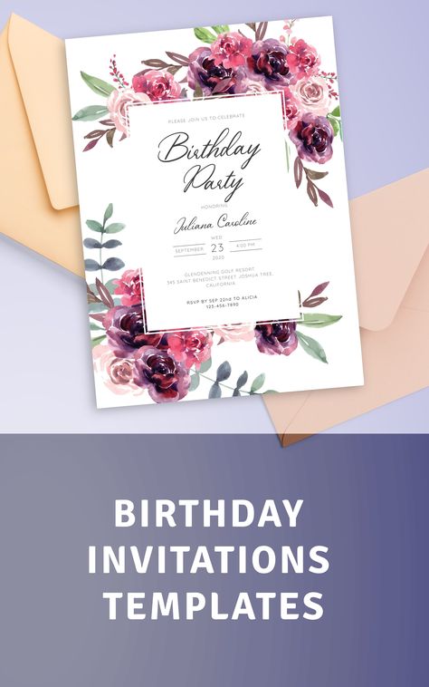 Invite your friends in style with the unique Birthday Invitations. I hope you'll find the birthday party invitation template that matches your colors and designs. Change the text directly in browser to create your personalized template. #birthday #invitation #card #invitations #invites Invitation Card For 60th Birthday, Birthday Invitations 80th, Birthday Card Template Free Download, 60 Birthday Invitations, Happy Birthday Invitation Card Design, Invitation Card Design Birthday, Invitation Card Design Templates, Birthday Invitations Templates, Template Birthday Invitation