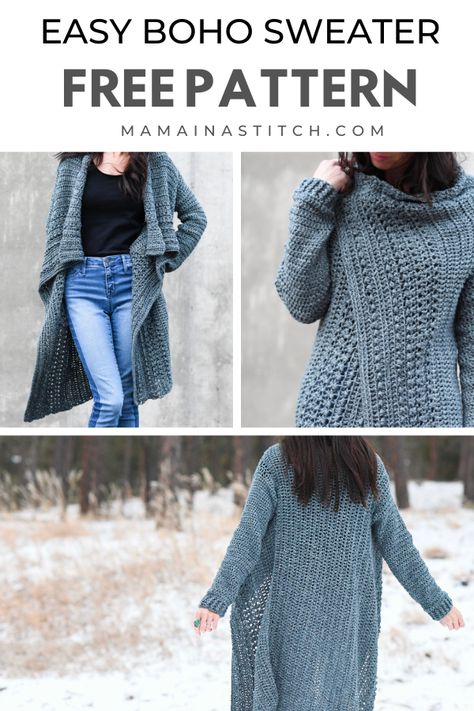 Crochet Long Sweater, Sweater Free Pattern, Purse Sewing, Crochet Cardigan Pattern Free, شال كروشيه, Crochet Cardigan Sweater, Crochet Sweater Pattern Free, Crochet Wearables, Mode Crochet