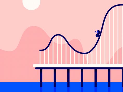 Rollercoaster Day by Qais Sarhan - Dribbble #illustration #design #gif Rollercoaster Illustration, Aesthetic Roller Coaster, Roller Coaster Illustration, Roller Coaster Gif, Live Wallpaper Iphone Moving, Wallpaper Iphone Moving, Live Wallpaper Iphone Moving Aesthetic, Dribbble Illustration, Moving Aesthetic