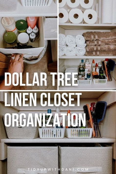 Linen Closet Organization Hallway, Organization Dollar Tree, Small Linen Closet Organization, Small Linen Closet, Linen Closet Organization Ideas, Wire Closet Organizers, Closet Door Storage, Closet Storage Cabinets, Small Linen Closets