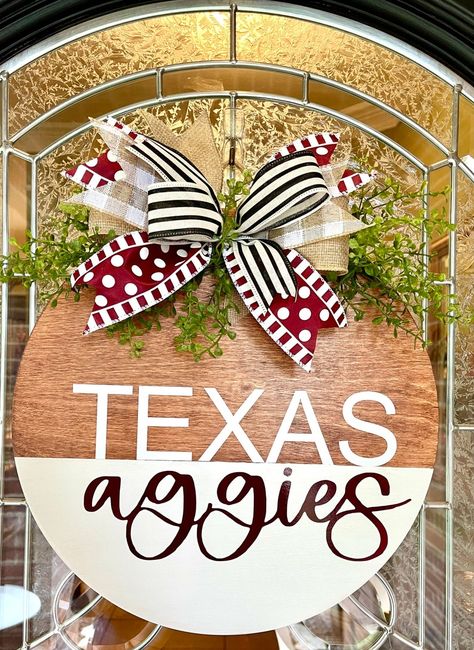 Sign Inspiration, Texas Aggies, Wooden Door Hanger, Wooden Door Hangers, Wooden Doors, Door Hanger, Door Hangers, Christmas Tree Skirt, Texas