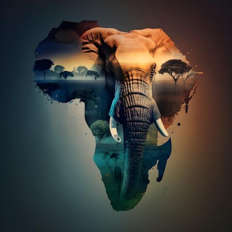 Photo illustration of elephant and the c... | Premium Photo #Freepik #photo #kenya #south-africa #tanzania #africa Africa Illustration, Africa Artwork, South Africa Art, Creative Pics, Africa Tanzania, Africa Continent, Elephant Wallpaper, Artwork Collection, Elephant Pictures