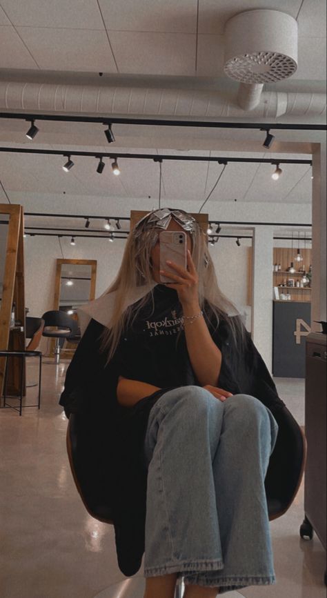 Fresh hair✨ #hair #hairsalon #mirrorselfies #blondhair #iphone Hair Salon Mirror Selfie Aesthetic, Hair Salon Mirror Selfie, Hair Salon Selfie, Girl Salon, Hair Content, Hair Mirror, Salon Mirrors, Selfie Inspo, Dyed Blonde Hair